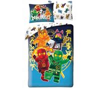 Juego de cama Lego Ninjago - Funda nórdica de 140 x 200 cm + funda de almohada a juego - 100% poliéster microfibra - con los famosos Ninjas Kai, Lloyd, NYA, y Cole