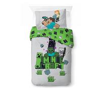Juego de cama Minecraft 100% algodón | Funda nórdica de 140 x 200 cm + funda de almohada de 50 x 70 cm | Ropa de cama infantil suave y transpirable | Decoración divertida de dormitorio Minecraft