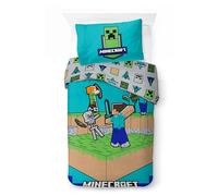 Juego de cama Minecraft 100% algodón | Funda nórdica de 140 x 200 cm + funda de almohada de 50 x 70 cm | Ropa de cama infantil suave y transpirable | Decoración divertida de dormitorio Minecraft (Se