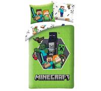 Juego de cama Minecraft - 140 x 200 cm + 70 x 90 cm - 100% poliéster Microfibra - Funda nórdica + funda de almohada - Universo Pixelado y monstruos icónicos