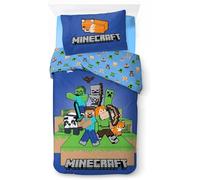 Juego de Cama Minecraft Individual | Funda Nórdica 140x200 cm y Funda de Almohada 50x70 cm | 100% Algodón Suave, Transpirable y Reversible | Ropa de Cama Infantil Minecraft Ready to Survive