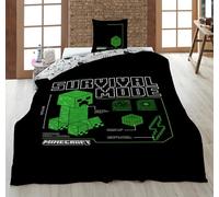 Juego de cama Minecraft Survival Fashion - Funda nórdica de 140 x 200 cm + funda de almohada de 63 x 63 cm - Microfibra ultra suave - Diseño oficial Creeper & Blueprint - Juego reversible para niños