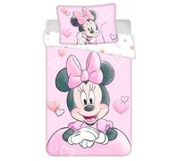 Jerry Fabrics - Juego de funda nórdica de 100 x 135 cm, diseño de Minnie Powder Pink para cama de bebé o junior, 100 % algodón, funda de almohada