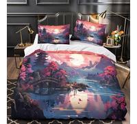 Juego De Cama Monte Fuji Microfibra, Funda Nórdica con Estilo Japonés, Niños Adultos,niñas, 3D Microfibra Suave EdRojoon King（220x240cm）