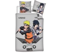 Juego de cama Naruto Shippuden 100% algodón, funda nórdica de 140 x 200 cm + funda de almohada de 65 x 65 cm, con Naruto y Sasuke