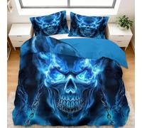 Juego de Cama Niña Funda Nórdica Fantasía Terror Esqueletos Cadenas 180 x 220 cm Microfibra Cepillada Suave Reversible + Funda de Almohada Lavable y Transpirable, Azul