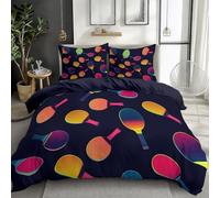 Juego de Cama Niña Funda Nórdica Minimalismo Paletas De Ping Pong Coloridas 200 x 200 cm Microfibra Cepillada Suave Reversible + Funda de Almohada Lavable y Transpirable, Negro