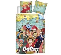Juego de cama One Piece Map, 1 persona, funda nórdica de 140 x 200 cm + funda de almohada de 65 x 65 cm, polialgodón