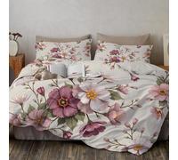 Juego De Cama para Hombres 3 Piezas Floral Nórdico País Retro De Microfibra 3D Funda Nórdica con Cremallera con Funda De Almohada, Arroz Rosa 200X200Cm