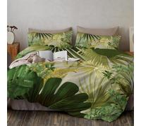 Juego De Cama para Hombres 3 Piezas Hojas De Palma Bohemia Tropical De Microfibra 3D Funda Nórdica con Cremallera con Funda De Almohada,Verde 220X240Cm