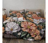 Juego De Cama para Hombres 3 Piezas Hojas Verdes De Peonía Plantas De Pintura Al Óleo De Microfibra 3D Funda Nórdica con Cremallera con Funda De Almohada,Naranja-Blanco 220X260Cm