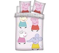Juego de Cama Peppa Pig 100% algodón, Funda nórdica Rosa Linea de 100 x 135 cm y Funda de Almohada de 40 x 60 cm