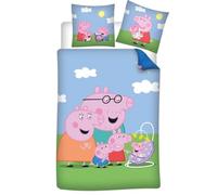 Juego de cama Peppa Pig Family, 1 persona, funda nórdica de 140 x 200 cm + funda de almohada de 65 x 65 cm, polialgodón