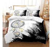 Juego de Cama Pluma135x200cm, Ropa de Cama Boho Flor atrapasueños para Cama de Matrimonio, Microfibra Estampada 3D Suave y Confortable con 2 Fundas de Almohada (Pcchisogni, Singolo-135x200)