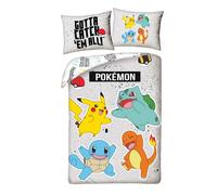 Juego de cama pokemon con salamèche, carapuce, pikachu y bulbizarre,
