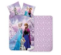 Juego de cama Queen des Neiges Purple, Fundas Nordicas Infantiles, 100% algodón, funda nórdica reversible de 140 x 200 cm + funda de almohada de 65 x 65 cm, Frozen, con Elsa, Anna y Olaf
