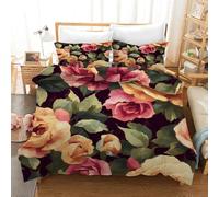 Juego de Cama Retro Rosa para Mujeres,Niñas y Niños,Reversible con Estampado de Flores de Acuarela Rosa y Amarillo,Funda Nórdica 135X200 Transpirable de Microfibra,Funda Nórdica 135X200 Negra Vin