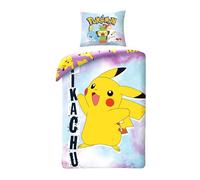 Juego de Cama Reversible Pokemon Pikachu - Cama Individual de 2 Piezas, Funda nórdica 140 x 200 cm y Funda de Almohada 70 x 90 cm - 100% algodón Ökoö-Tex Standard 100