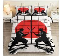 Juego de cama Samurai japonés para niño, 240 x 260 cm, cama para 2 personas | Funda nórdica Duel Bushido de microfibra suave y transpirable, cremallera oculta y 2 fundas de almohada de 65 x 65 cm