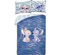 Juego de cama Stich Besa Angel - de Disney Lilo y Stitch - Funda nórdica reversible 140 x 200 cm y funda de almohada 70 x 90 cm - Multicolor - 100% algodón