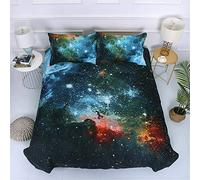 Juego de Cama Super Galaxia Universe Cielo Estrellado Mandala Lunar Planeta 3D Colorido Púrpura Azul Funda nórdica (Multicolor, Cama 105-180×220)