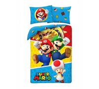 Juego de cama Super Mario con Luigi Toad Bowser - Funda nórdica de 140 x 200 cm con funda de almohada de 70 x 90 cm - 100% algodón multicolor