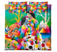 Juego de Cama - The Digital Lovers - Tamaño King - 3 Piezas - Colcha 270 x 240 cm - Funda para 2 Almohadas 45 x 90 cm - Obra Impresa de Okuda San Miguel - 300 Hilos - Reversible