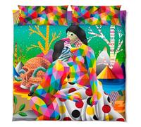 Juego de Cama - The Digital Lovers - Tamaño Super King - 3 Piezas - Colcha 260 x 270 cm - Funda para 2 Almohadas 45 x 90 cm - Obra Impresa de Okuda San Miguel - 300 Hilos - Reversible
