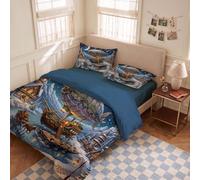 Juego de Cama Tren de Vapor Retro navideño 240x260CM |Juego de Cama Azul,Juega de Camas Luna Nocturna Fantástica de Microfibra con Cremallera,240x260CM