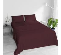 Juego de Cama Water Washed matrimonial, Juego de sábanas de 4 Piezas: sábana Bajera con Esquinas 170x200, sábana encimera 240x270, par de Fundas de Almohada - Burdeos