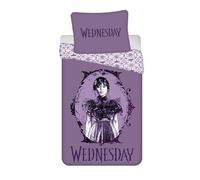 Juego de cama Wednesday Addams Purple, 100% algodón, funda nórdica Miércoles 140 x 200 cm + funda de almohada, reversible