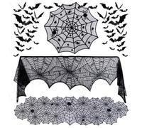 Juego de camino de mesa de Halloween, mantel redondo para chimenea, cortina de murciélagos y pantalla