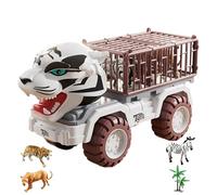 Juego de camiones para animales - Vehículo de construcción Coche de transporte de animales, Lindo dibujo animado Tigre Tirar hacia atrás del camión de juguete, Juego de vehículos educativos inerciales