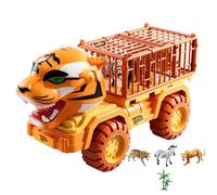 Juego de camiones para animales - Vehículo de construcción Coche de transporte de animales, Lindo dibujo animado Tigre Tirar hacia atrás del camión de juguete, Juego de vehículos educativos inerciales