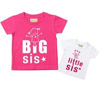Juego de camisetas para hermanas con los textos en inglés "Big Sis" y "Little Sis" en color rosa o morado, Talla:Little 18-24 Months Big 7-8 Years