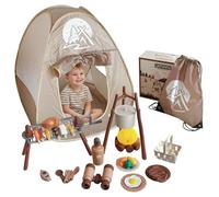 Juego de Camping para niños - 34 Piezas de Juguetes de Juego de simulación con Tienda emergente y fogata simulada, de Camping para niños pequeños para Juegos de rol en Interiores y Exteriores