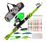 Juego de caña de pescar, equipo de pesca, caña de pescar en hielo, kit de iniciación de pesca para niños y niñas con carrete de señuelo, bolsa de viaje para niños y niñas