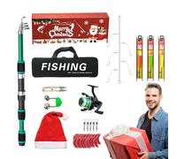 Juego de caña y carrete, equipo para agua y salado, kit de caña de carrete y cebos navideños - Para lago, arroyo, río, estanque, hombres adultos, padre marido