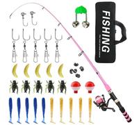 Juego de cañas de pescar para niños, caña de pescar pequeña, juego de cañas de pescar portátil para el primer año, juego de caña de pescar extensible con de transporte para cumpleaños