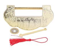 Juego de candados de latón antiguo chino, llave de bloqueo tallada Vintage para decoración de gabinete, joyero, estilo de dinastía Ming Qing, 7,5x3,5 cm (Color latón)
