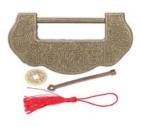 Juego de candados de latón antiguo chino, llave de bloqueo tallada Vintage para decoración de gabinete, joyero, estilo de dinastía Ming Qing, 7,5x3,5 cm (Bronce)