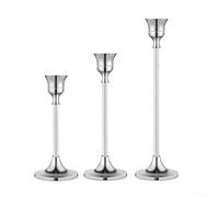 Juego de candelabros de latón vintage | 3 soportes de cono de metal negro para decoración del hogar | centros de mesa de boda | cenas | para velas cónicas y pilares (plata)