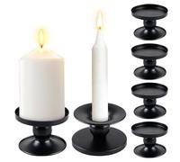 Juego de candelabros de metal negro: 6 piezas de portavelas vintage, portavelas de metal, candelabros de varilla, candelabros de metal en ambos lados para velas de barra y velas de pilar