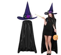 Juego de capa de Halloween, capa de de Halloween, conjunto de capas de abrigo de, disfraces de Halloween Conjunto de capa negra con sombrero de brillante para adultos para yo