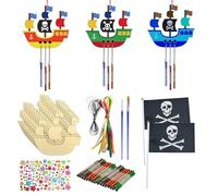 Juego De Carillón De Viento De Barco Pirata De Madera De 10 Uds., Artesanías De Carillón De Viento, Colgantes Decorativos, Materiales De Carillón De Viento Diy Para Niños, Juguetes Para Niños