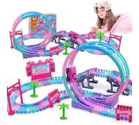 Juego de Carrera mágica para niños, 144 Piezas Flexible-Mejor Regalo de cumpleaños para 3 4 5 6 7 8 años niñas Chicos, con Escalera de 360 bucles, Auto Iluminado