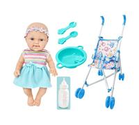 Juego de carrito de muñecas, juego de cochecito de bebé para niños pequeños, juego de rol de muñecas de 10 pulgadas con accesorios para cochecito, muñecas suaves para niñas a partir de 3 años, niños