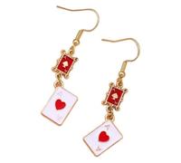 Juego de cartas Ace of Hearts cuelga los pendientes, pendientes vintage rojo Spade A Drop Hook, joyería con ganchos de plata S925 para mujeres fiesta regalo diario