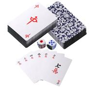 Juego de cartas Mahjong, cartas de juego Mahjong, cartas tradicionales de Mahjong, tarjetas de juego chinas compactas y ligeras sin ruido con dados para el hogar, viajes, camping, fiestas, reuniones