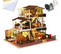 Juego de casa de muñecas de madera en miniatura con iluminación LED y juguete musical modelo de una villa vintage europea, construcción 3D (con cubierta antipolvo)